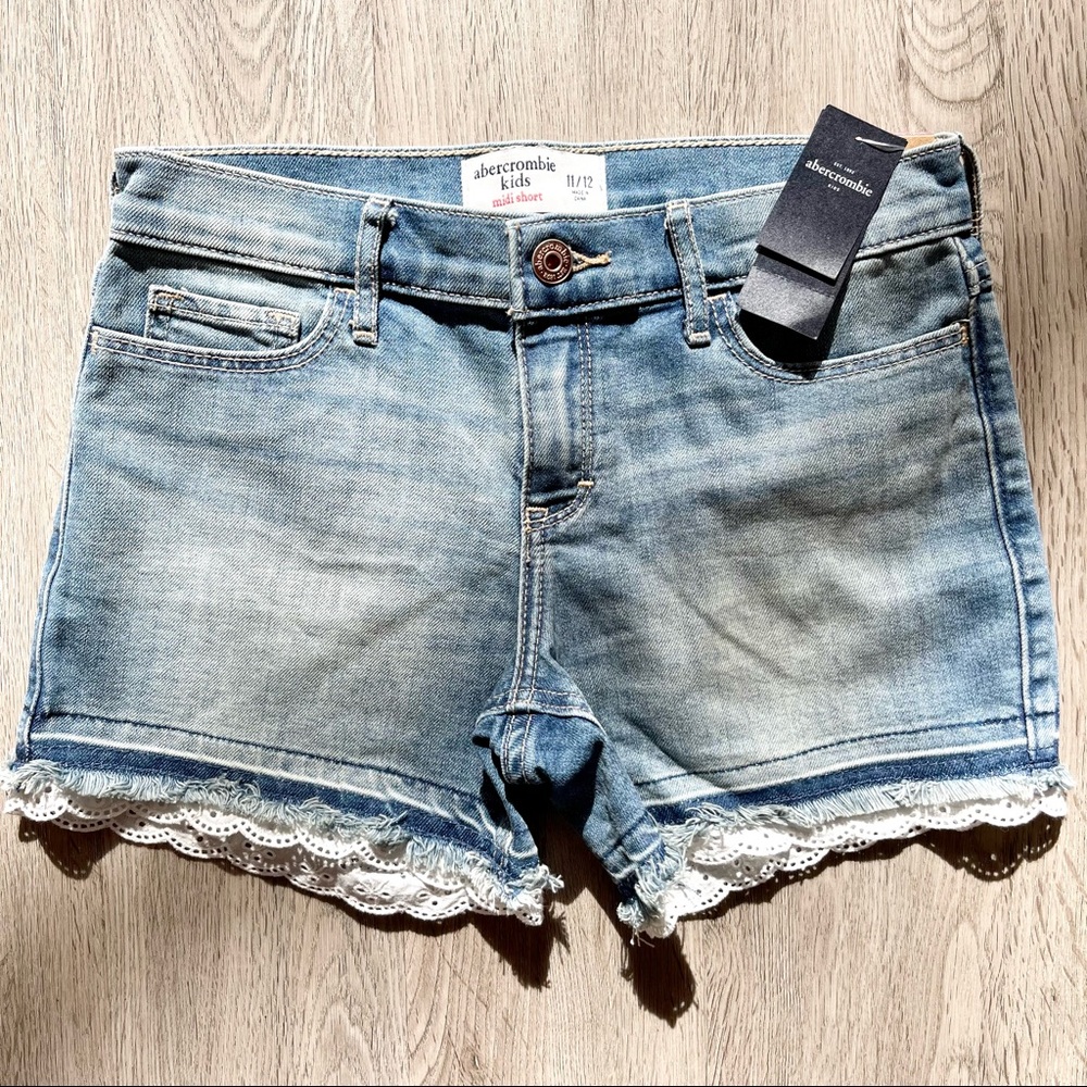 🔥 Abercrombie Kids Girls Jean Shorts 11/12 NWT